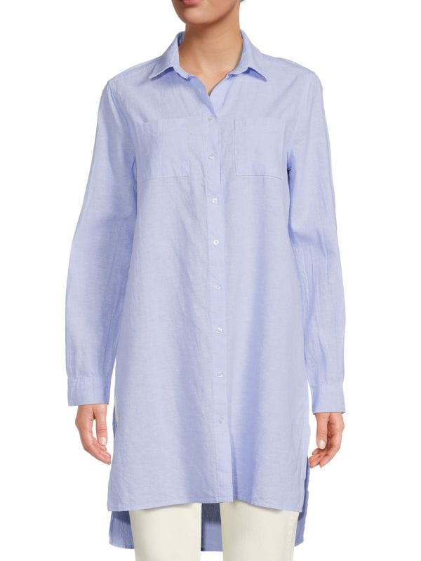 Рубашка-туника Saks Fifth Avenue из смесовой льняной ткани, голубой