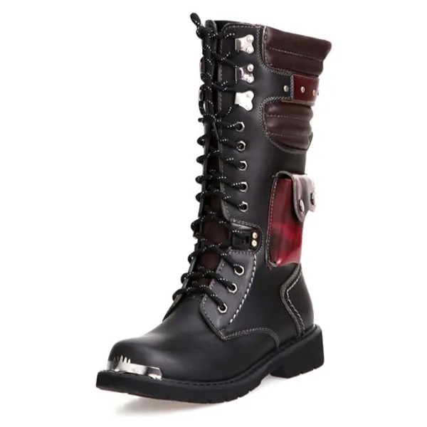 Мотоциклетные ботинки в стиле панк, Мужская защитная обувь со стальным носком, мужские военные ботинки, мужские тактические ботинки, армейские ботинки для пустыни, сапоги до колена