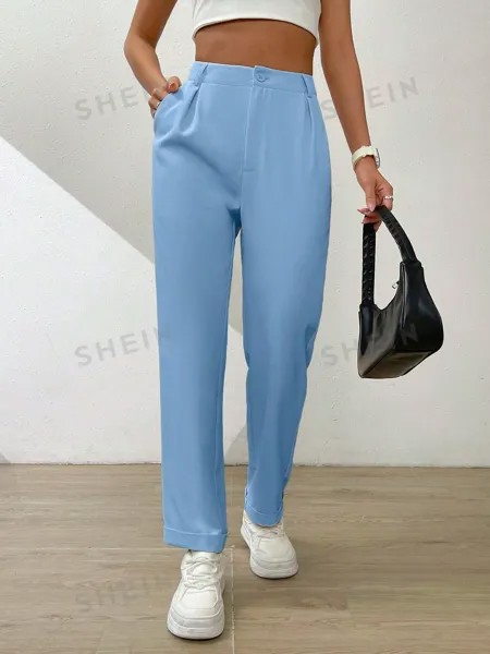 SHEIN Essnce Однотонные широкие брюки со складками и наклонными карманами, синий
