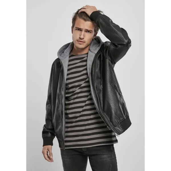 Куртка Urban Classics Hooded Fleece Fake Leather, черный