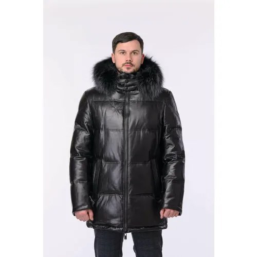 Кожаная куртка YIERMAN, размер 66, черный