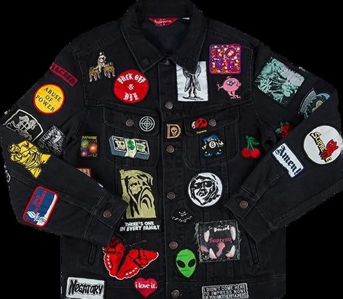 Куртка Supreme Patches Denim Trucker Jacket 'Black', черный