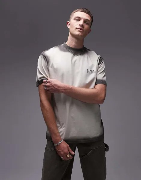 Футболка оверсайз цвета экрю Topman – с эффектом флер-масла