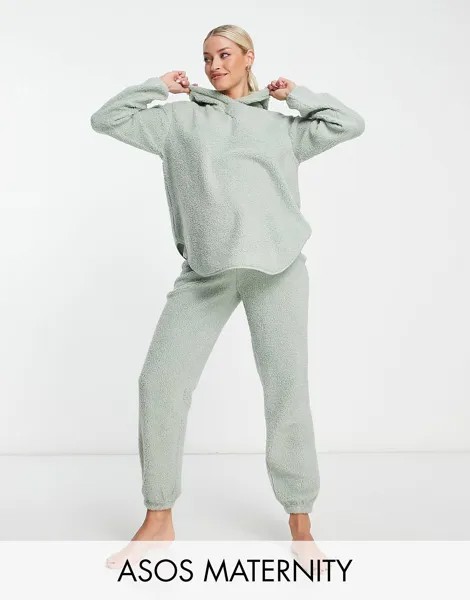 Худи бордового цвета и джоггеры цвета шалфея ASOS DESIGN Maternity lounge