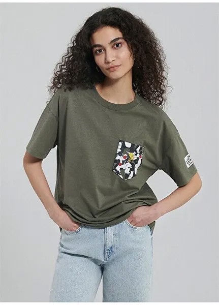 Зеленая женская футболка с круглым вырезом M1612262-71546-SYLVESTER PRINTED TI Mavi, зеленый