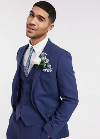 Приталенный пиджак цвета индиго ASOS DESIGN wedding-Темно-синий
