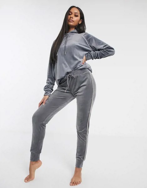 Серый велюровый худи Hunkemoller