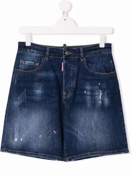 Dsquared2 Kids джинсовые шорты с эффектом потертости