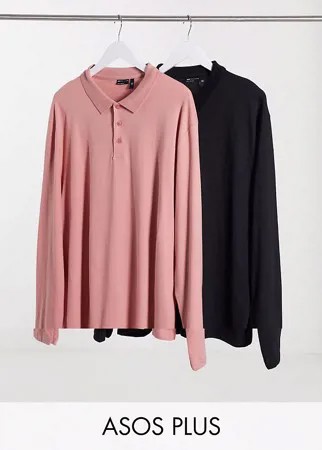 Набор из 2 поло с длинными рукавами из органического материала ASOS DESIGN Plus-Мульти