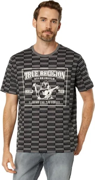 Футболка в клетку с короткими рукавами и логотипом True Religion, цвет Jet Black