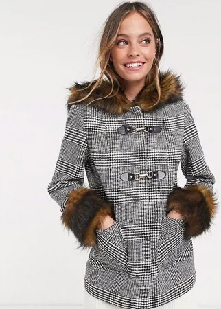 Дафлкот в клетку с искусственным мехом Miss Selfridge-Мульти