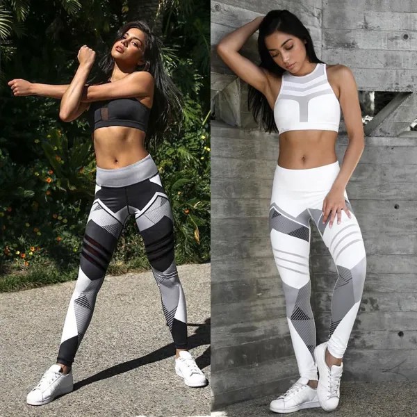 Новые женщины Быстрый Сухой Спорт Фитнес Leggins Геометрические печатные спортивные брюки йога Брюки Leggings Тонкие колготки брюки для женщин