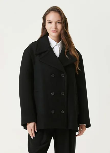 Черное двубортное шерстяное пальто Valentino
