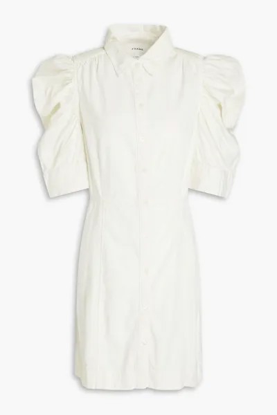 Платье-рубашка мини со сборками из денима Frame, экрю