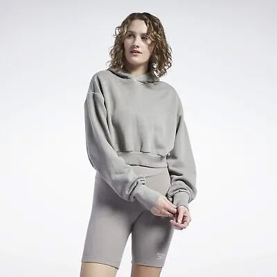 Reebok Classics Natural Dye Cropped Hoodie Womens Boulder Grey Sweatshirt Hoody