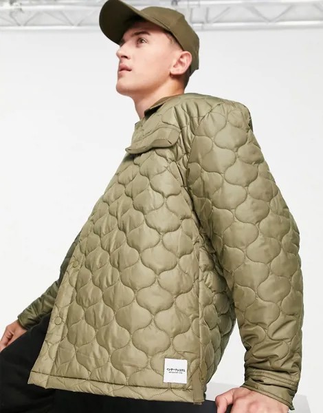 Фактурная стеганая куртка цвета хаки с подкладкой из переработанных материалов Topman-Зеленый цвет