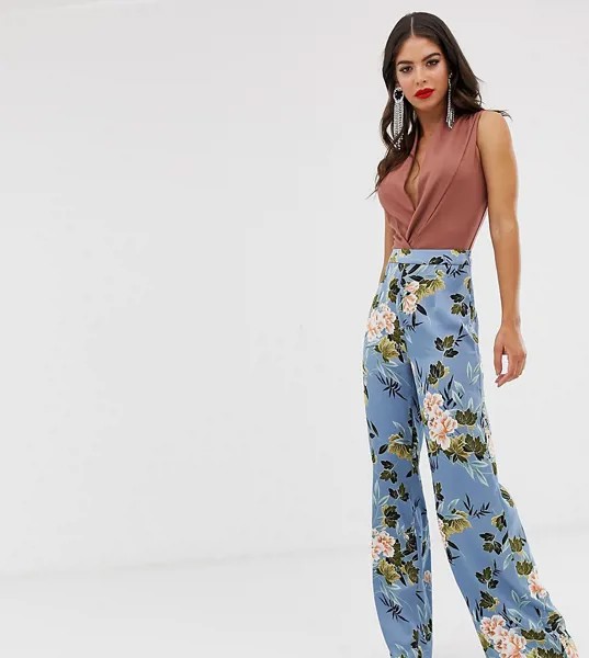 Широкие атласные брюки с цветочным принтом Missguided Tall-Мульти