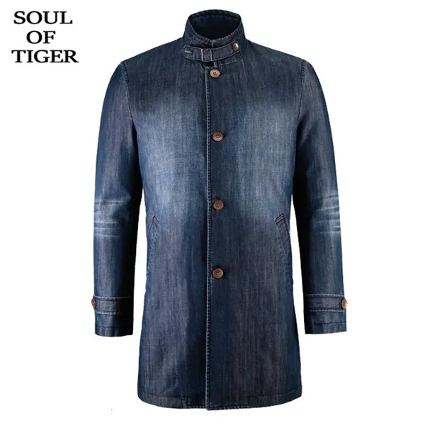 Мужская джинсовая парка SOUL OF TIGER, длинная винтажная теплая куртка из хлопка, зимняя куртка, 2019, размера плюс