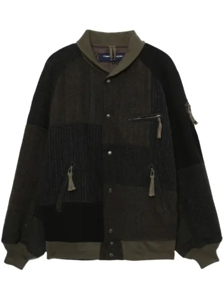 Comme des Garçons Homme бомбер с карманами в технике пэчворк, зеленый