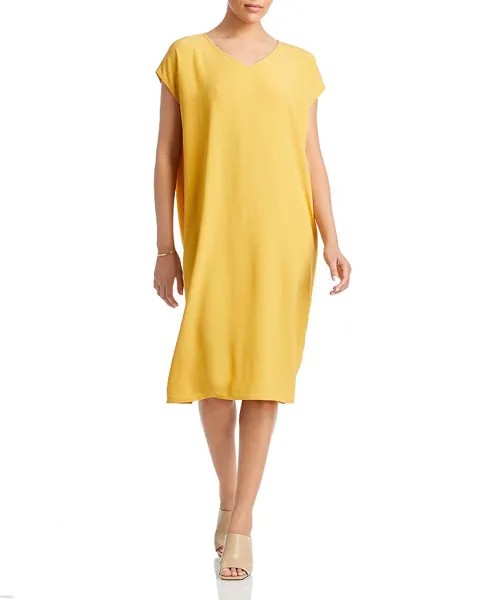 Платье-футболка из крепа с V-образным вырезом Eileen Fisher