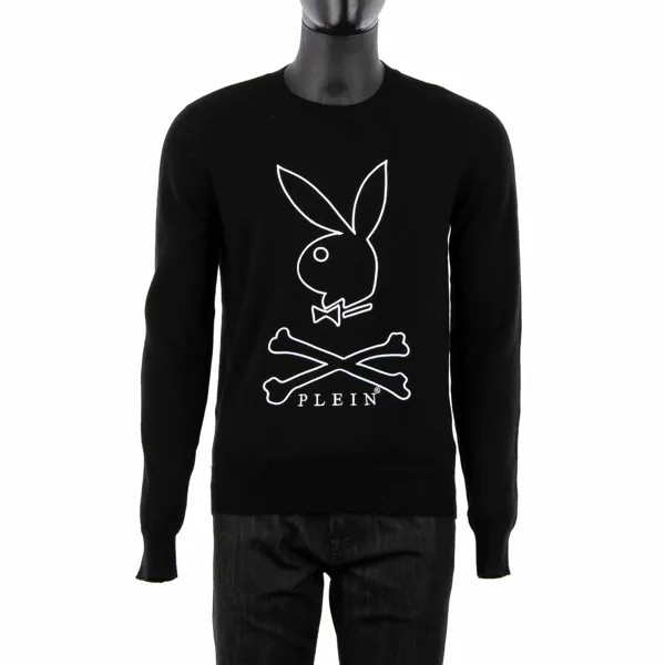 PHILIPP PLEIN x PLAYBOY Кашемировый свитер с логотипом кролика, черный, белый 08393