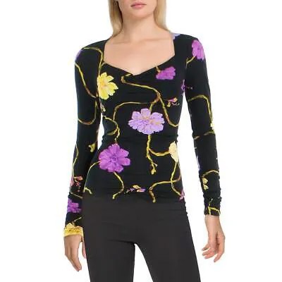 INC Женская черная футболка с цветочным принтом и рюшами, блузка-туника S BHFO 3542