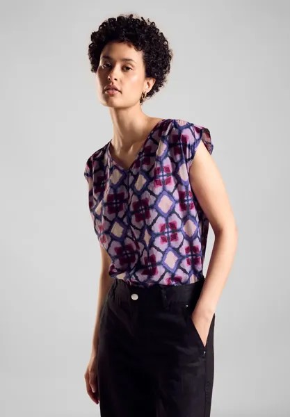 Блузка с короткими рукавами STREET ONE из чистого хлопка, цвет Bellflower Lilac