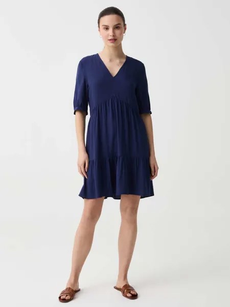 Короткое ярусное платье с V-образным вырезом Ovs, цвет navy blue