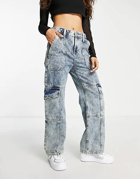 Темно-кислотные широкие джинсы карго Miss Selfridge Petite