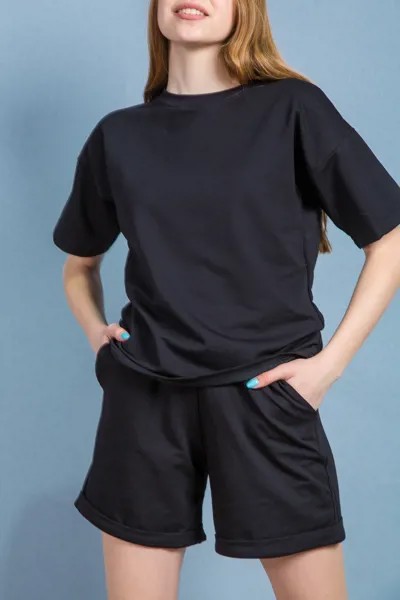 Комплект женский (футболка + шорты) STOLNIK B57 (M, Черный)
