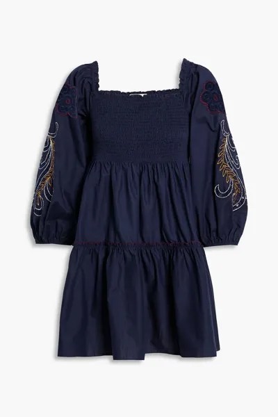 Хлопковое платье мини Lola со сборками и вышивкой SACHIN & BABI, синий