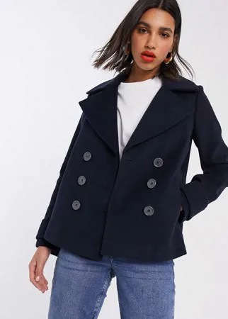 Темно-синее двубортное пальто-бушлат Miss Selfridge-Темно-синий