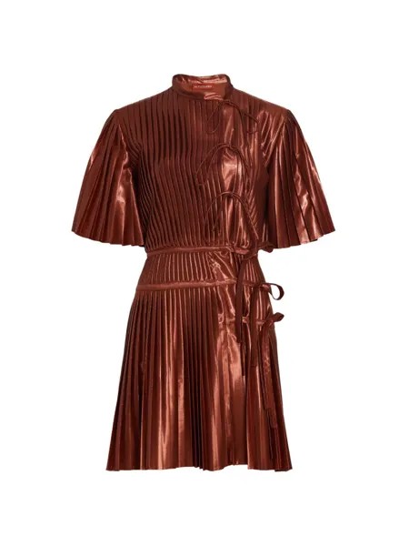 Плиссированное мини-платье Tosha с эффектом металлик Altuzarra, бронзовый