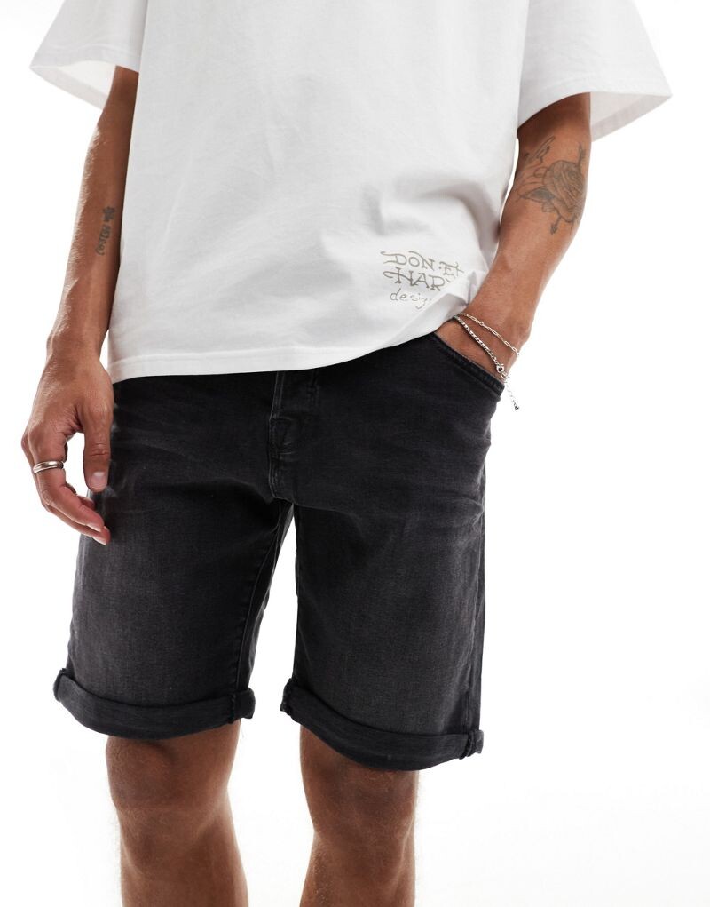 Jack & Jones – шорты из стираного денима черного цвета