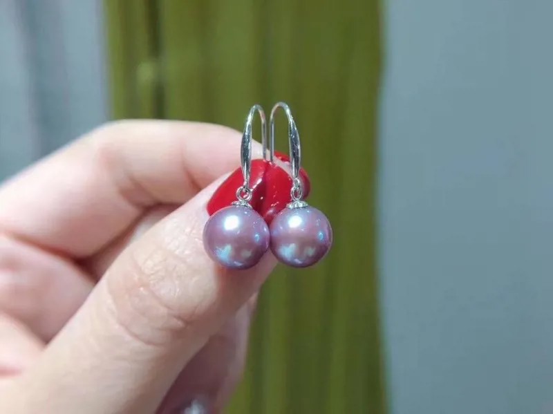 Серьги с жемчугом D509, Изящные Ювелирные изделия, однотонные серьги-подвески из 18-каратного золота с натуральным пресноводным фиолетовым жемчугом, висячие серьги для женщин