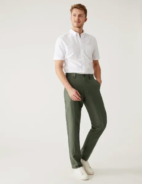 Брюки обычного кроя из смесового льна Marks & Spencer, белый
