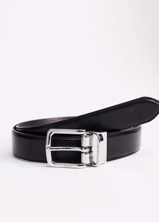 Двусторонний кожаный ремень черного/светло-коричневого цвета Polo Ralph Lauren-Черный