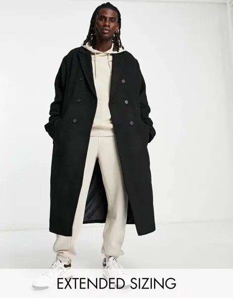 Черное пальто оверсайз из смесовой шерсти ASOS