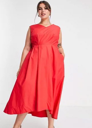 Красное платье мидакси с асимметричным краем Closet London Plus-Красный