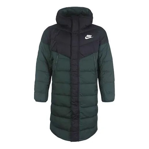 Пуховик Nike mid-length Colorblock Casual Sports hooded down Jacket Green, зеленый