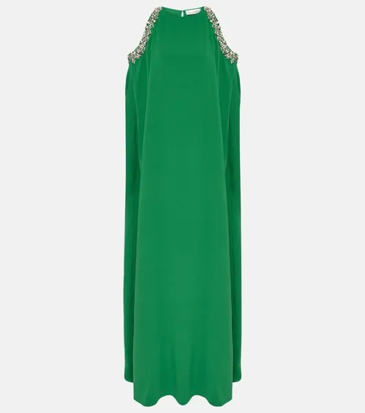 Платье из смесового шелка, украшенное кристаллами Oscar De La Renta, зеленый