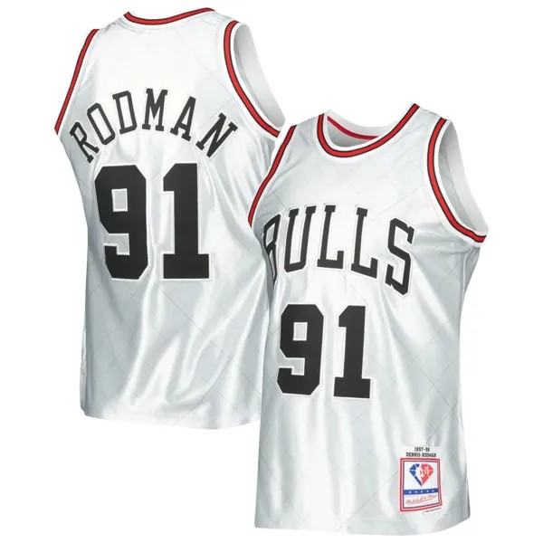 Мужская майка Mitchell & Ness Dennis Rodman Platinum Chicago Bulls 1997-98 Hardwood Classics, посвященная 75-летию Swingman