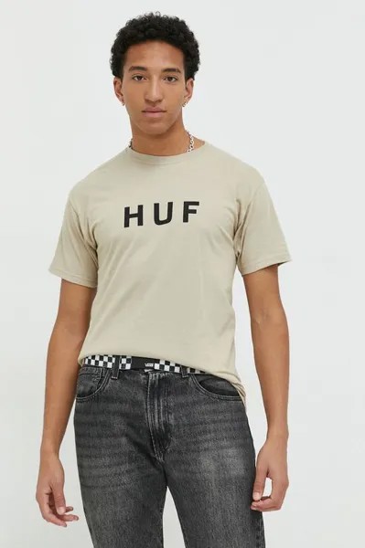 Хлопковая футболка HUF Huf, бежевый