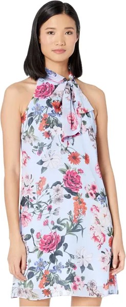 Платье Vince Camuto Printed Chiffon Bow Neck Float, цвет Cornflower