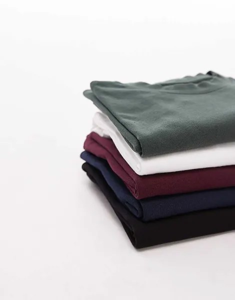 Topman — комплект из 5 футболок свободного кроя черного, белого, красного, темно-синего и зеленого цветов