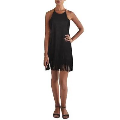 Женское черное бархатное вечернее мини-платье с бахромой Aqua M BHFO 9531