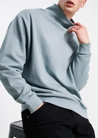 Голубой свитшот в стиле oversized с высоким воротником ASOS DESIGN-Серый