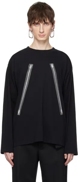 Черная футболка с длинным рукавом на растровой молнии Mm6 Maison Margiela
