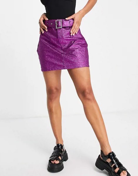 Джинсовая мини-юбка с блестками Jaded London-Фиолетовый цвет