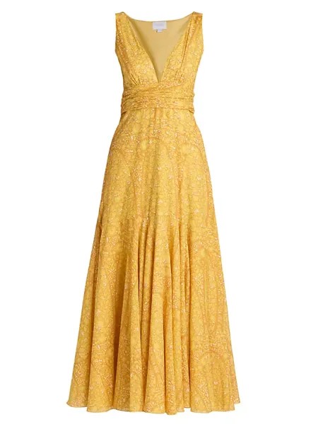 Хлопковое платье макси с цветочным принтом Giambattista Valli, желтый